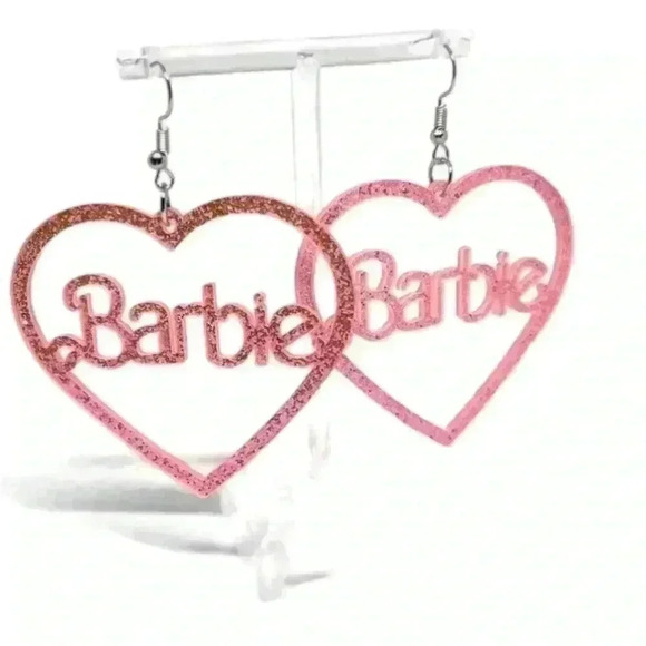 Barbie Inspired Earrings Glitter Sparkle Pink Barbiecore Ken Drop Dangle - Picture 3 of 3